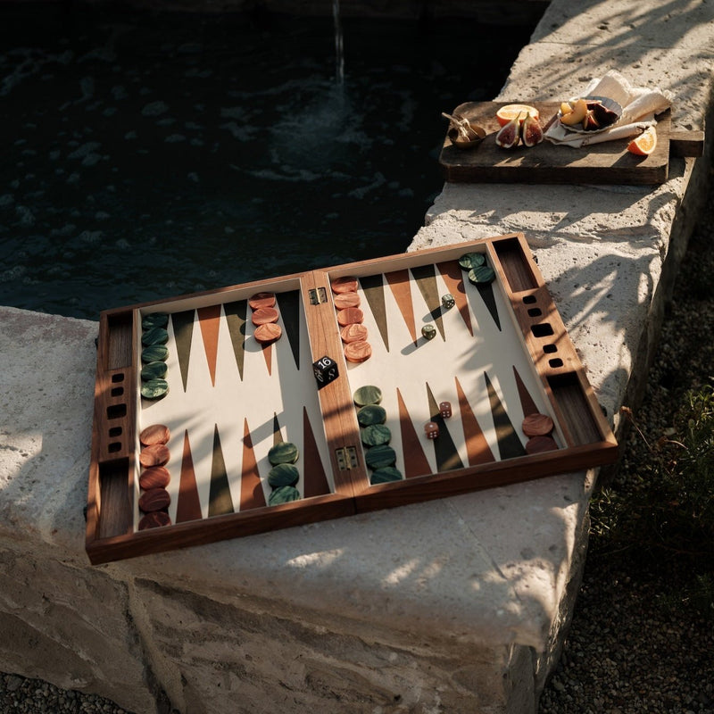 Walnut, Leather & Marble Backgammon Board - Lone Fox