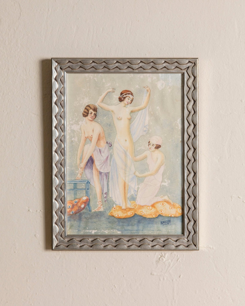 Watercolor Birth of Venus Art Deco Painting by B. Ascione, 1954 - Lone Fox