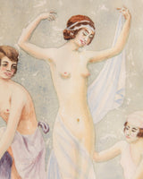 Watercolor Birth of Venus Art Deco Painting by B. Ascione, 1954 - Lone Fox