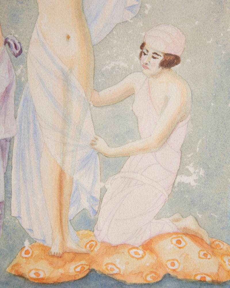 Watercolor Birth of Venus Art Deco Painting by B. Ascione, 1954 - Lone Fox