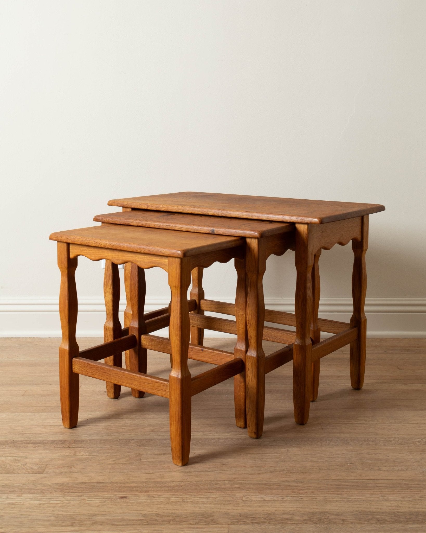 Wavy Edge Danish Oak Nesting Tables (Set of 3) - Lone Fox