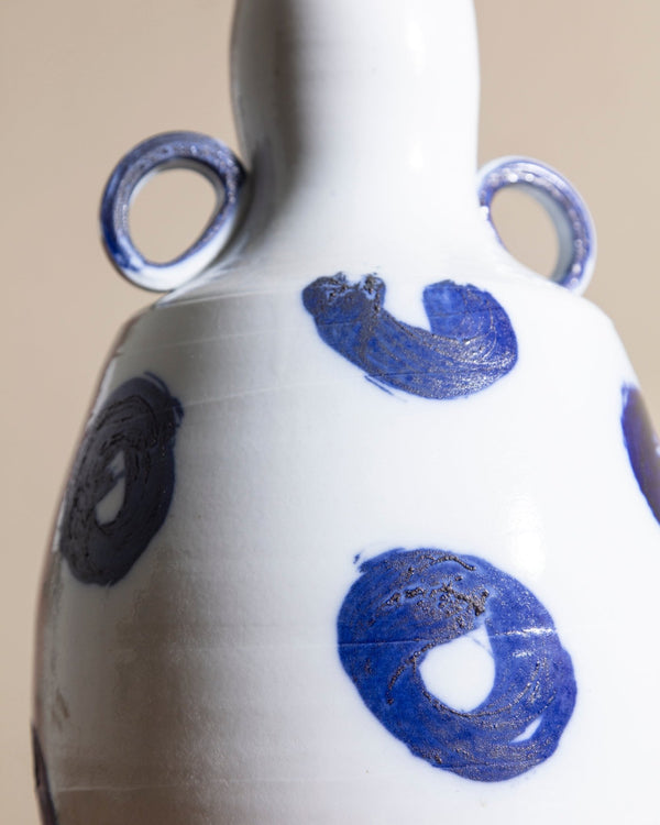 White & Blue Tall Studio Vase - Lone Fox