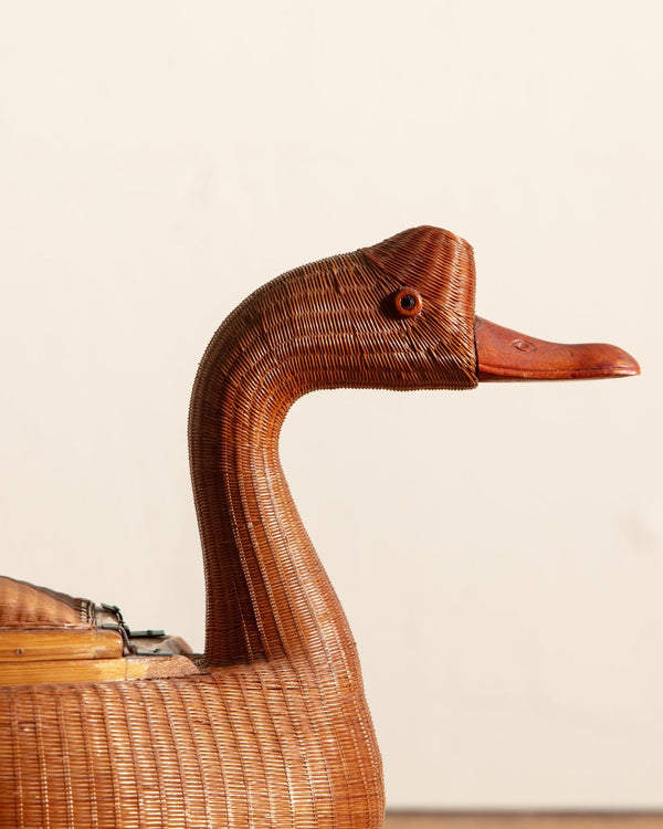 Wicker & Bamboo Woven Goose Basket, Shanghai, 1970's - Lone Fox