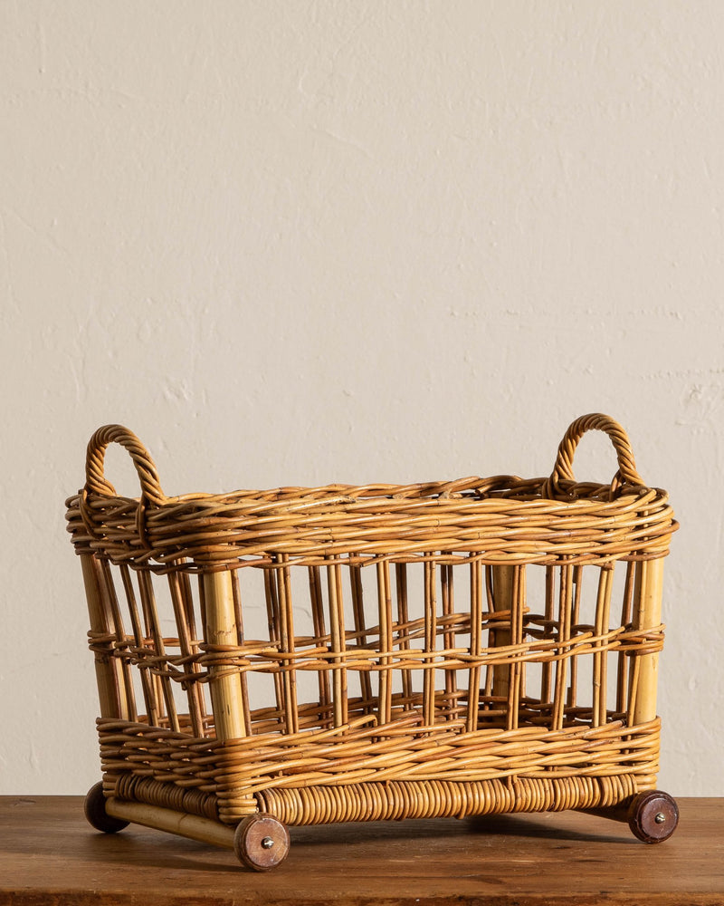 Wicker Basket with Wooden Wheels - Lone Fox