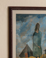 Woman in Field Watercolor Painting, Denmark, 1959 - Lone Fox