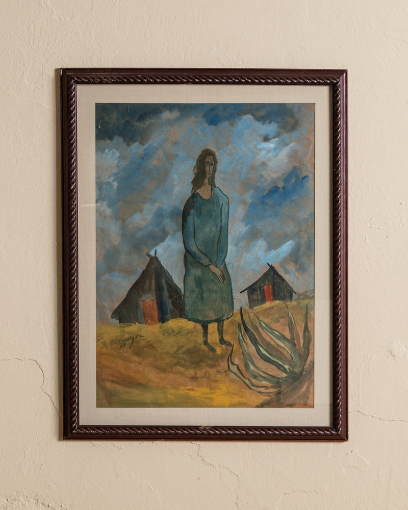 Woman in Field Watercolor Painting, Denmark, 1959 - Lone Fox