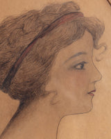 Woman in Profile Pencil Portrait in Cream Oval Frame - Lone Fox