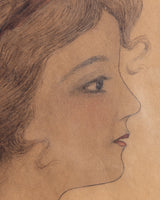 Woman in Profile Pencil Portrait in Cream Oval Frame - Lone Fox