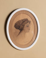 Woman in Profile Pencil Portrait in Cream Oval Frame - Lone Fox