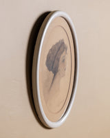 Woman in Profile Pencil Portrait in Cream Oval Frame - Lone Fox
