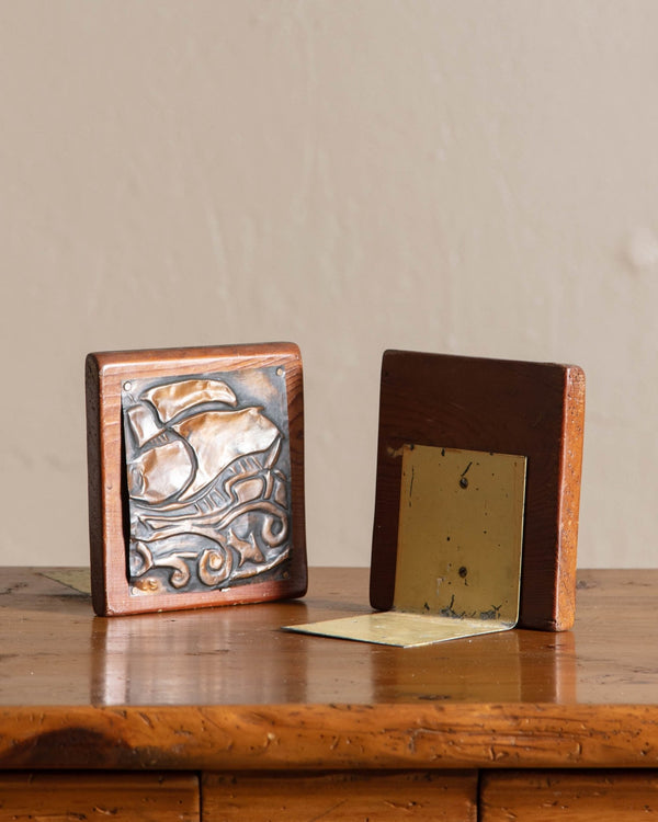 Wood & Copper Embossed Ship Bookends - Lone Fox