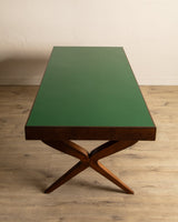 Wood & Green Lacquered Top Dining Table, Italy, 1950's - Lone Fox