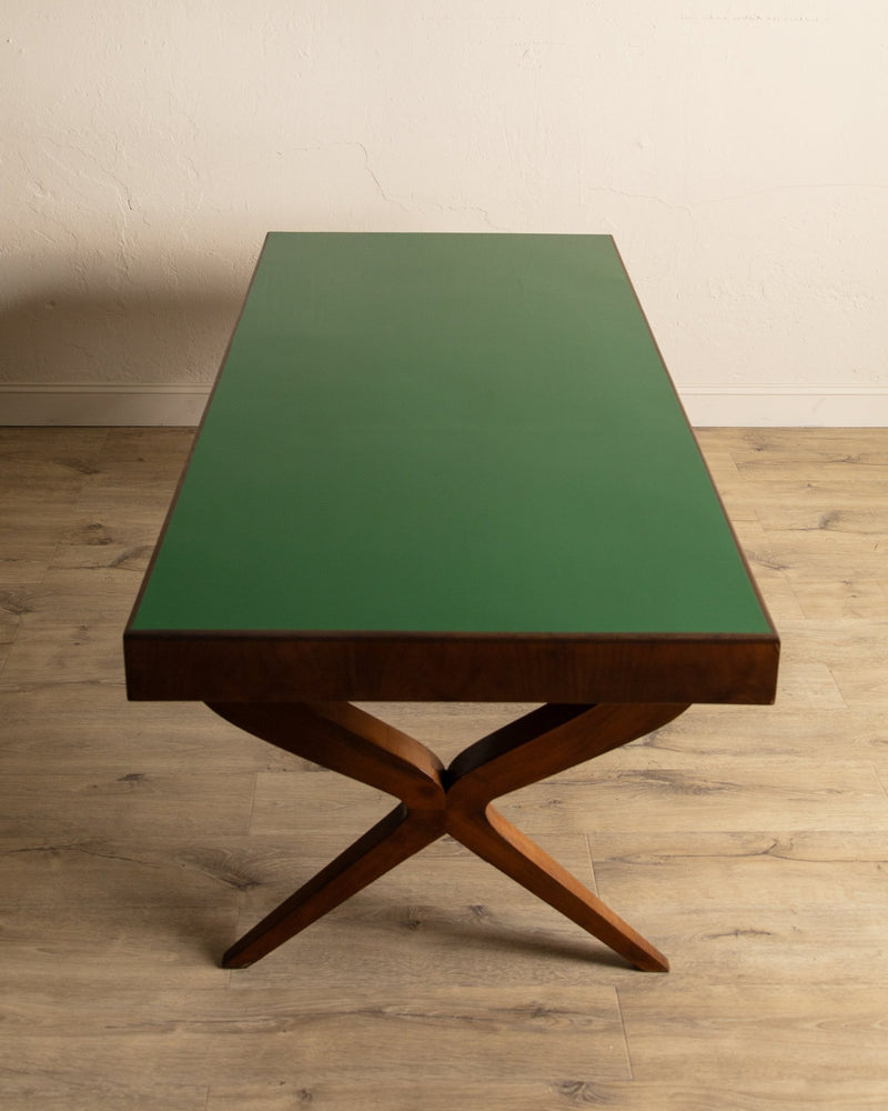 Wood & Green Lacquered Top Dining Table, Italy, 1950's - Lone Fox