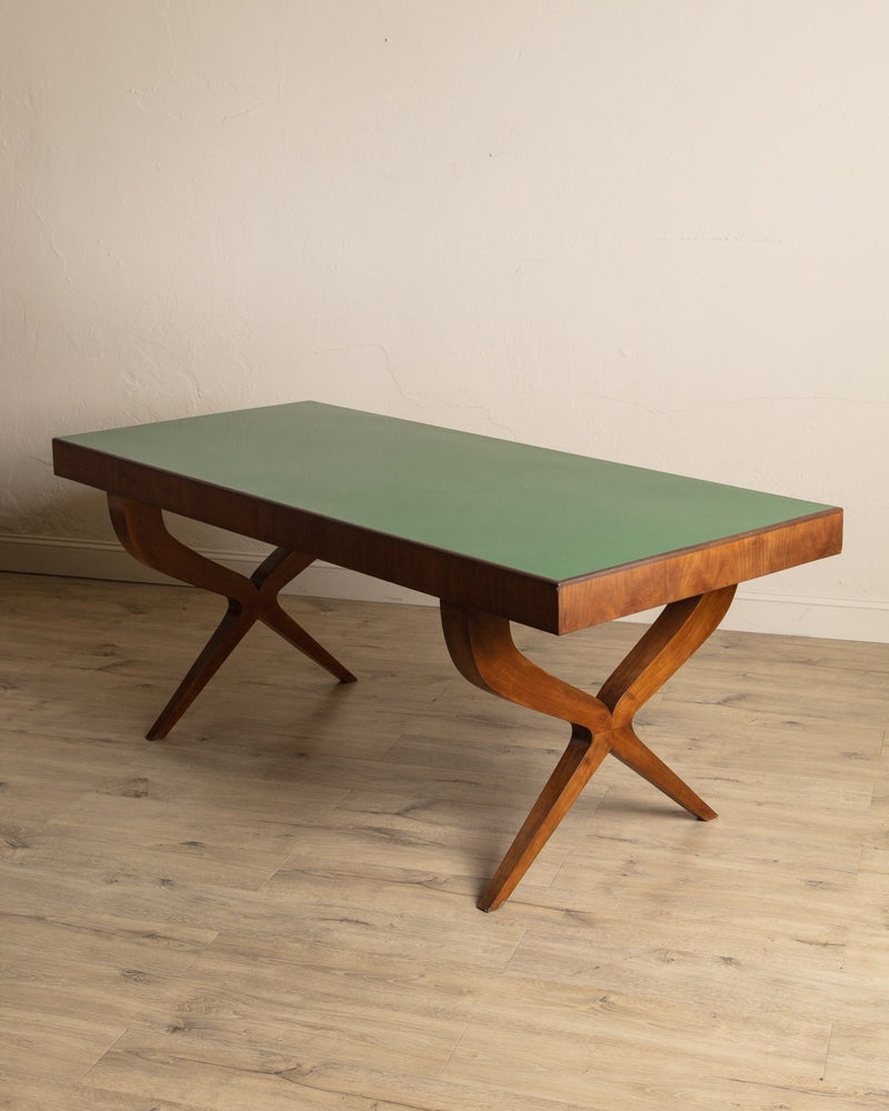 Wood & Green Lacquered Top Dining Table, Italy, 1950's - Lone Fox