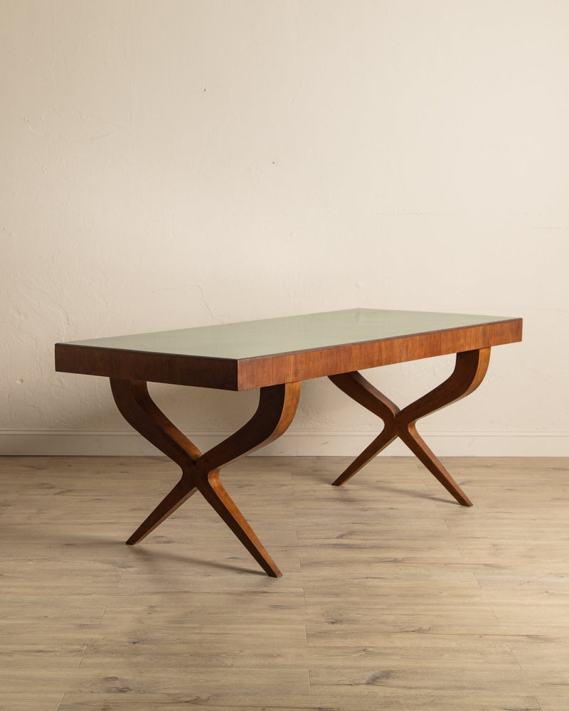 Wood & Green Lacquered Top Dining Table, Italy, 1950's - Lone Fox