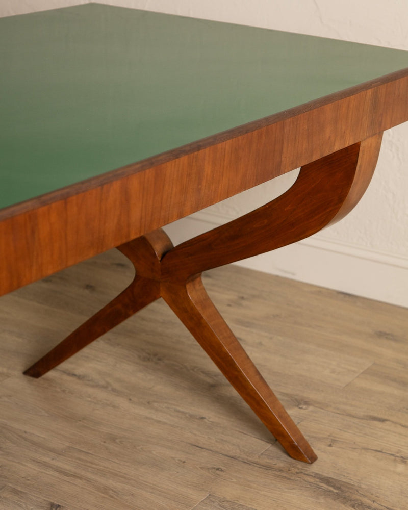 Wood & Green Lacquered Top Dining Table, Italy, 1950's - Lone Fox