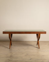 Wood & Green Lacquered Top Dining Table, Italy, 1950's - Lone Fox