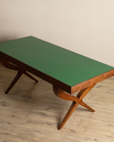 Wood & Green Lacquered Top Dining Table, Italy, 1950's - Lone Fox