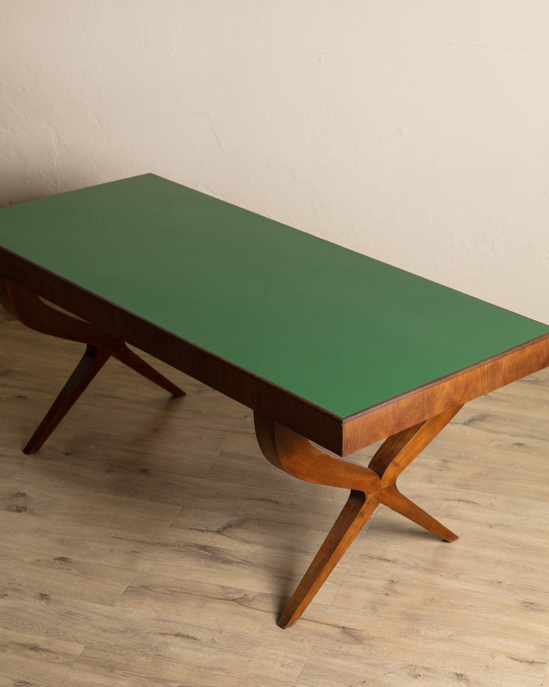 Wood & Green Lacquered Top Dining Table, Italy, 1950's - Lone Fox