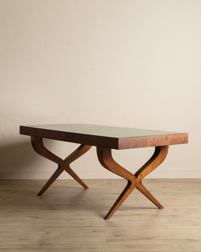 Wood & Green Lacquered Top Dining Table, Italy, 1950's - Lone Fox