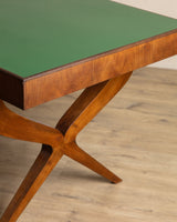 Wood & Green Lacquered Top Dining Table, Italy, 1950's - Lone Fox