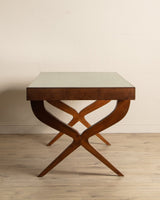 Wood & Green Lacquered Top Dining Table, Italy, 1950's - Lone Fox