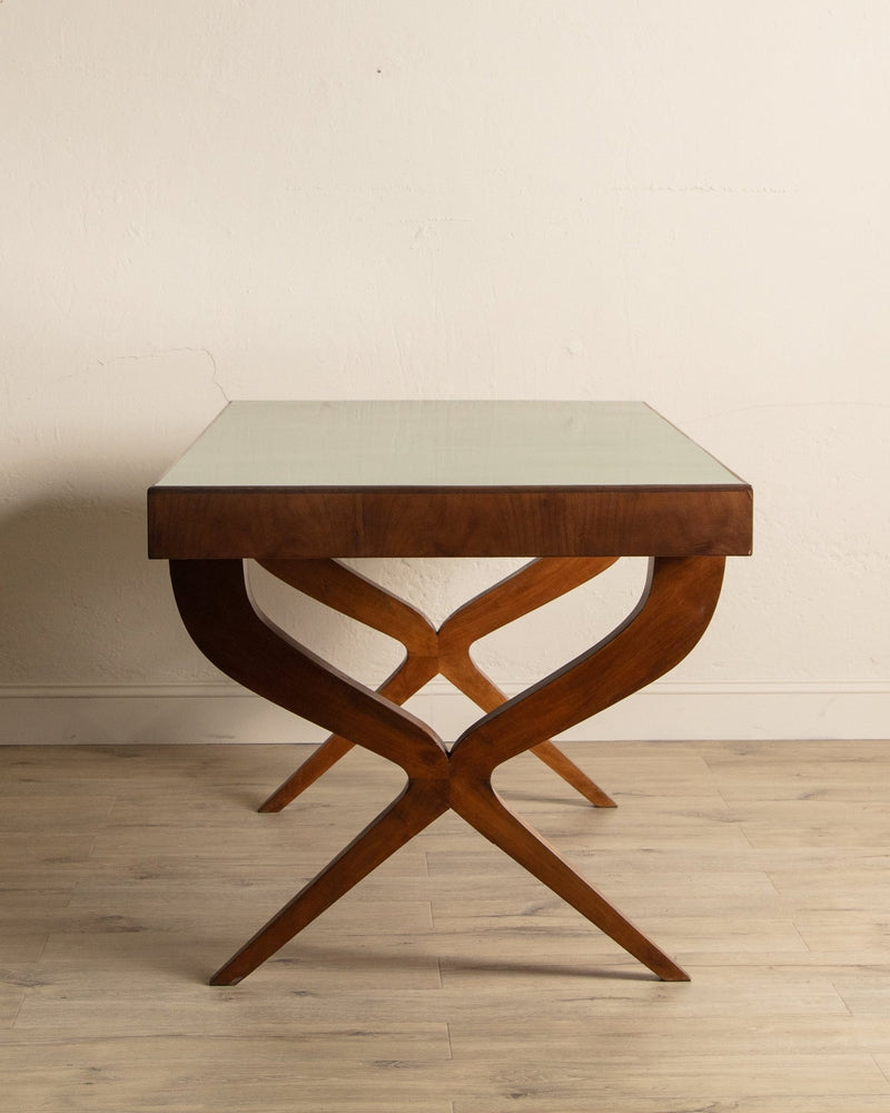 Wood & Green Lacquered Top Dining Table, Italy, 1950's - Lone Fox