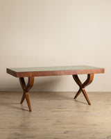 Wood & Green Lacquered Top Dining Table, Italy, 1950's - Lone Fox