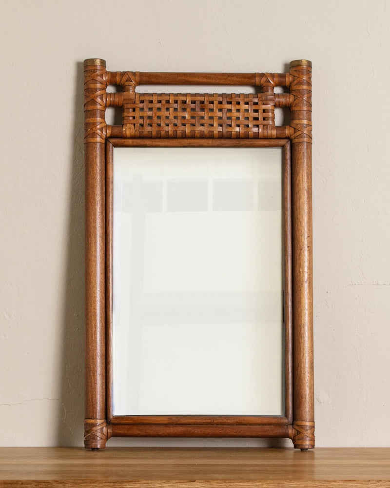 Wood & Woven Leather Wall Mirror - Lone Fox