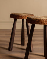 Wooden and Rope Stools Manner of Audoux - Minet, 1960's (2 available) - Lone Fox