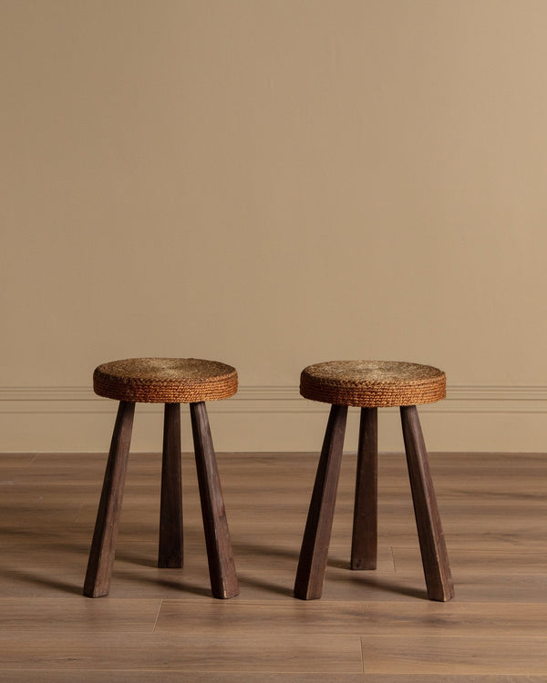 Wooden and Rope Stools Manner of Audoux - Minet, 1960's (2 available) - Lone Fox