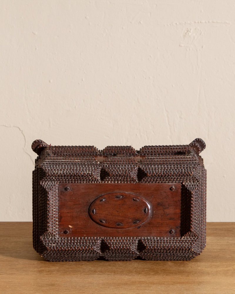 Wooden Tramp Art Jewelry Box w/ Feet, 19th Century - Lone Fox