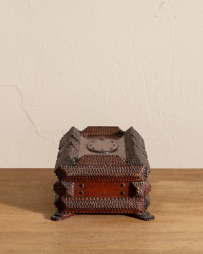 Wooden Tramp Art Jewelry Box w/ Feet, 19th Century - Lone Fox
