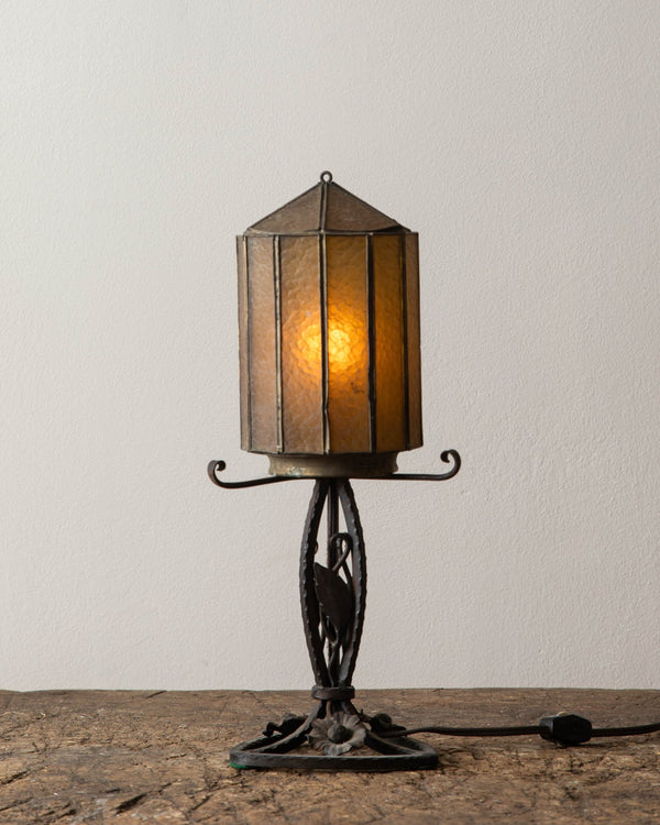 Wrought Iron Spanish Lamp w/ Faceted Mica Shade - Lone Fox