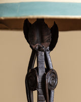 Wrought Iron Swirl Motif Lamp w/ Hand Painted Shade, Italy, 1920s - Lone Fox