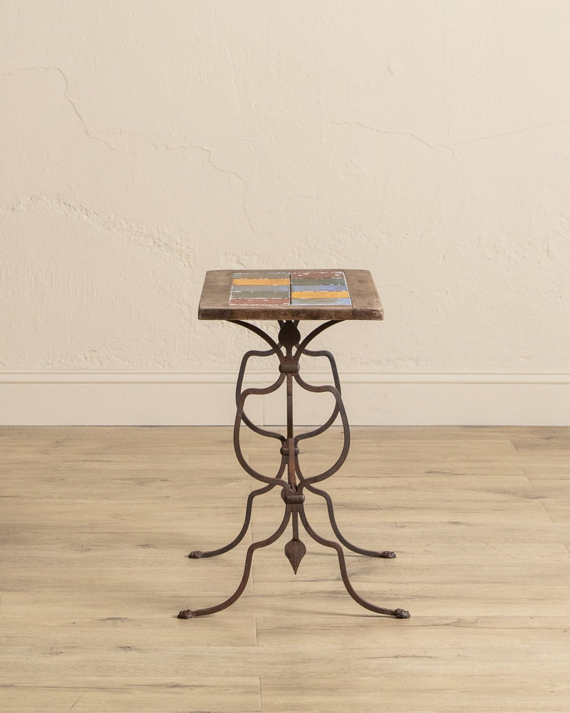Wrought Iron & Tile Top Side Table - Lone Fox