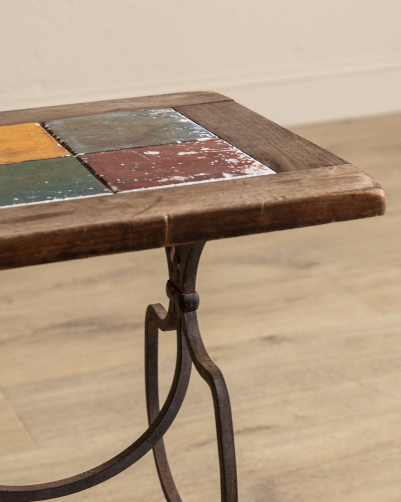 Wrought Iron & Tile Top Side Table - Lone Fox