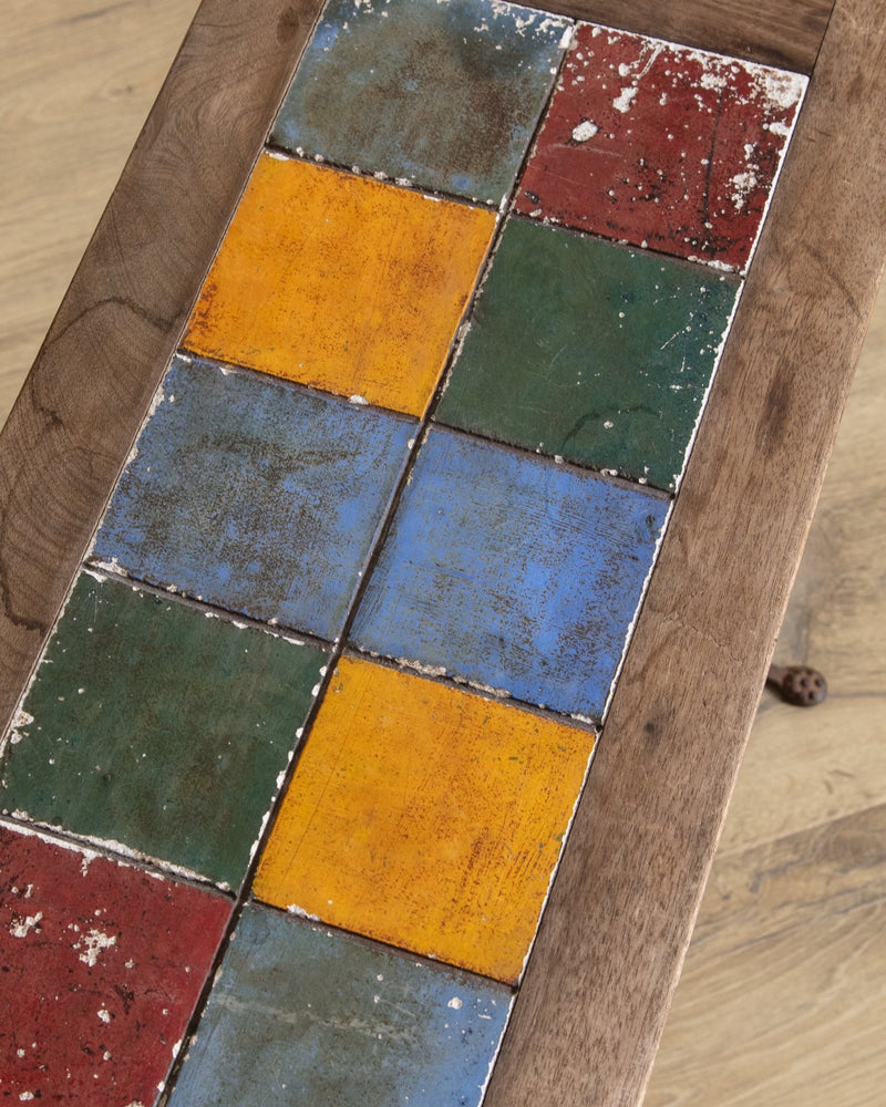 Wrought Iron & Tile Top Side Table - Lone Fox