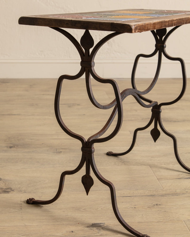Wrought Iron & Tile Top Side Table - Lone Fox