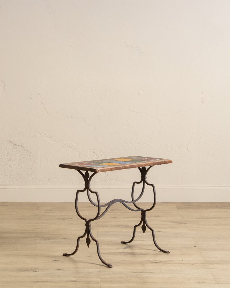 Wrought Iron & Tile Top Side Table - Lone Fox