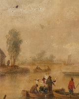 X - Large Antique Village Scene Oil Painting, Early 19th Century - Lone Fox