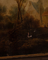 X - Large Antique Village Scene Oil Painting, Early 19th Century - Lone Fox