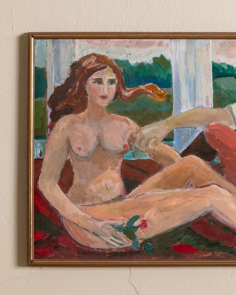 X - Large Mid Century Nude Woman & Man Acrylic Painting, 1970's - Lone Fox
