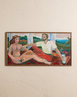 X - Large Mid Century Nude Woman & Man Acrylic Painting, 1970's - Lone Fox