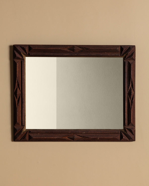 X-Large Tramp Art Diamond Mirror with Stepped Corners, American