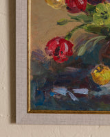 Yellow & Red Flowers Still Life Oil Painting, Ukraine, 1980's - Lone Fox
