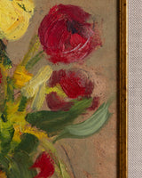 Yellow & Red Flowers Still Life Oil Painting, Ukraine, 1980's - Lone Fox
