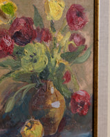 Yellow & Red Flowers Still Life Oil Painting, Ukraine, 1980's - Lone Fox