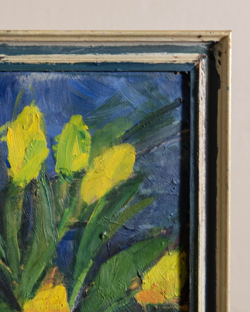 Yellow Tulips Still Life Oil Painting by Vlademar Nielsen, 1950's - Lone Fox