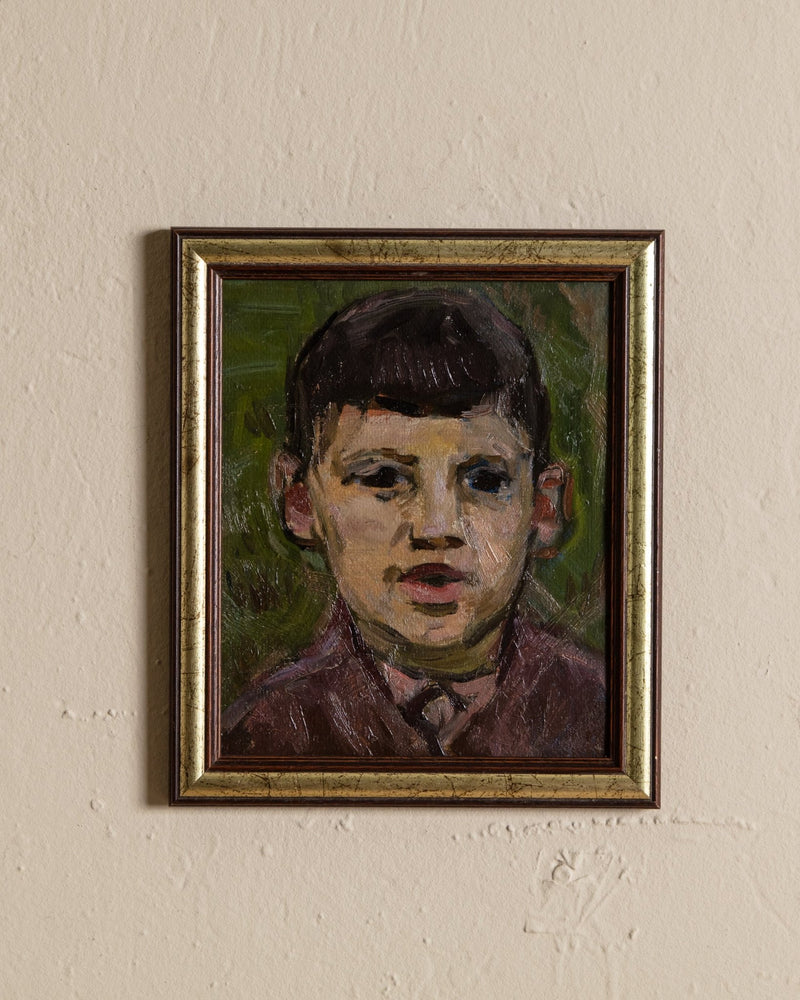 Young Boy Portrait Oil Painting by Yermakov, Ukraine, 1950's - Lone Fox